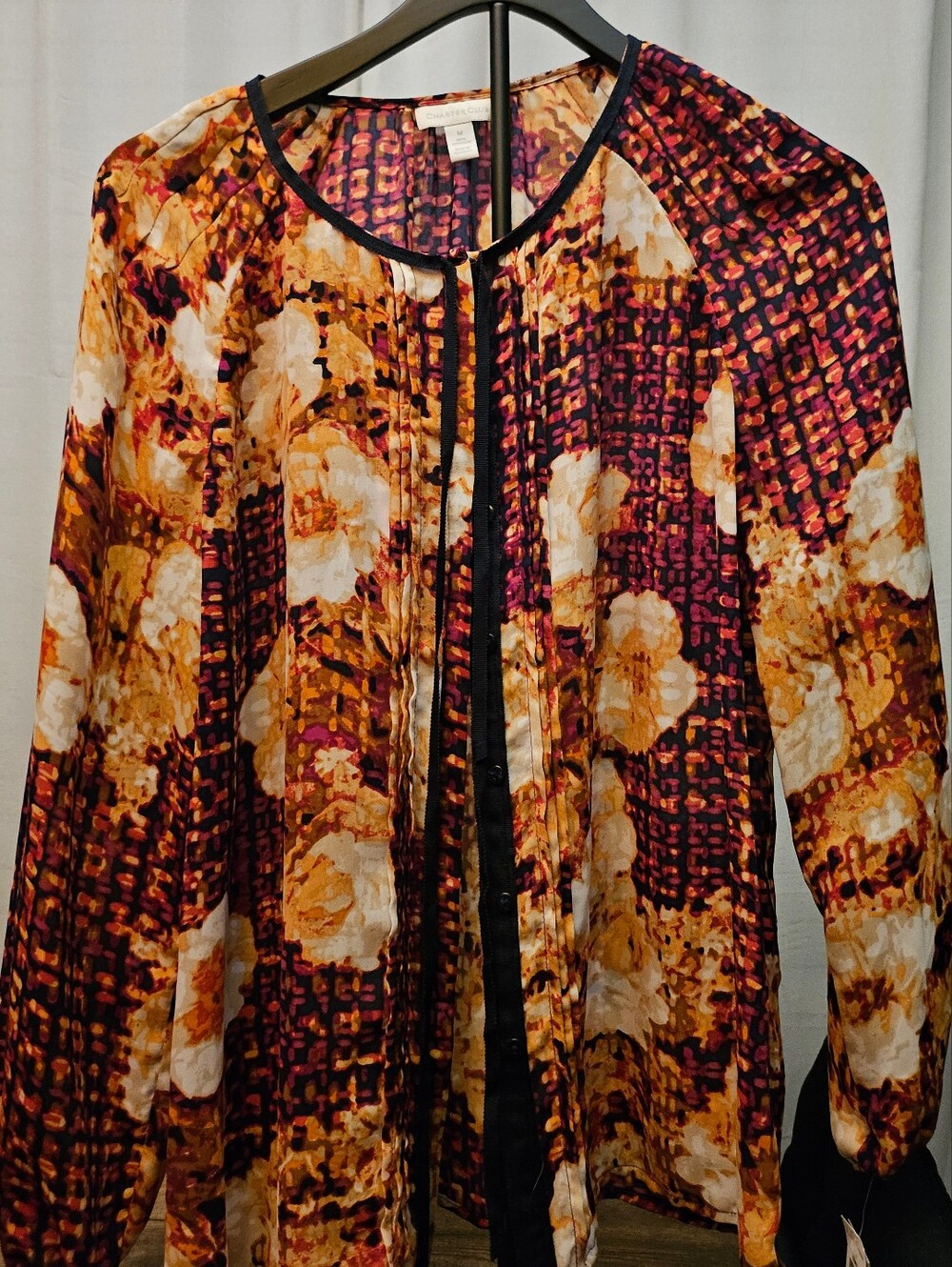 Charter Club Multicolor Floral-Print Blouse in Mustard, Burgundy and Black